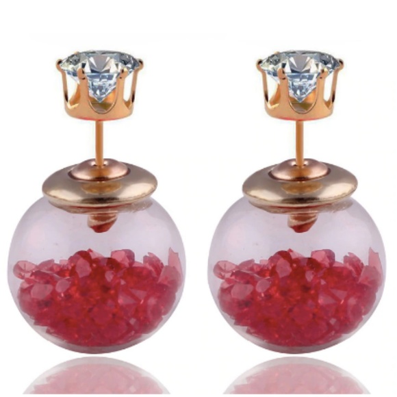 Jewelry - new, double sided red crystal ball earrings